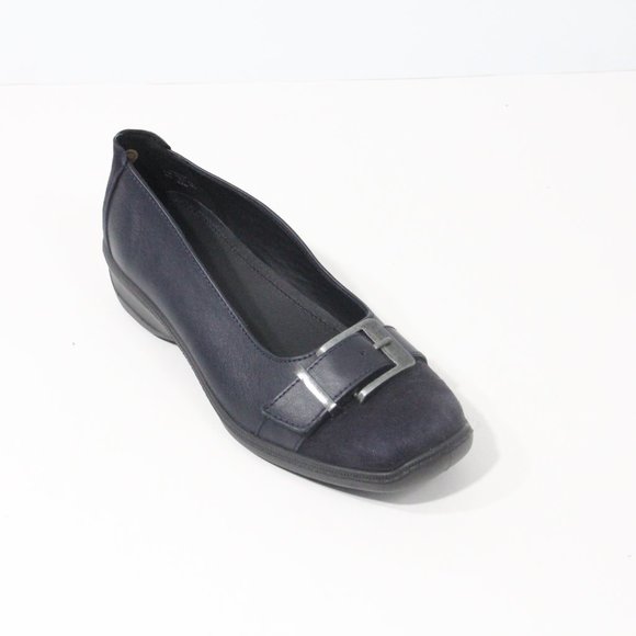Hotter Trust Shoes NEW Women Blue Leather Flat sz 7.5 Slip on Cap Toe